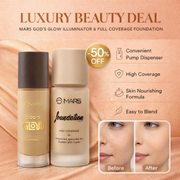 Flawless Glow Duo | MARS God’s Glow Illuminator + Full Coverage Foundation | All-Day Hydration & Glowy Finish