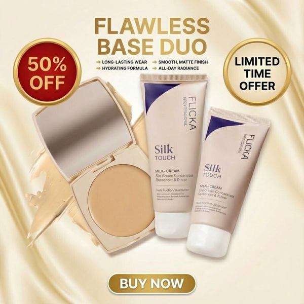 Flicka Flawless Base Duo | Silk Touch 3-in-1 Primer + The Base Story Foundation for Long-Lasting, Matte Perfection