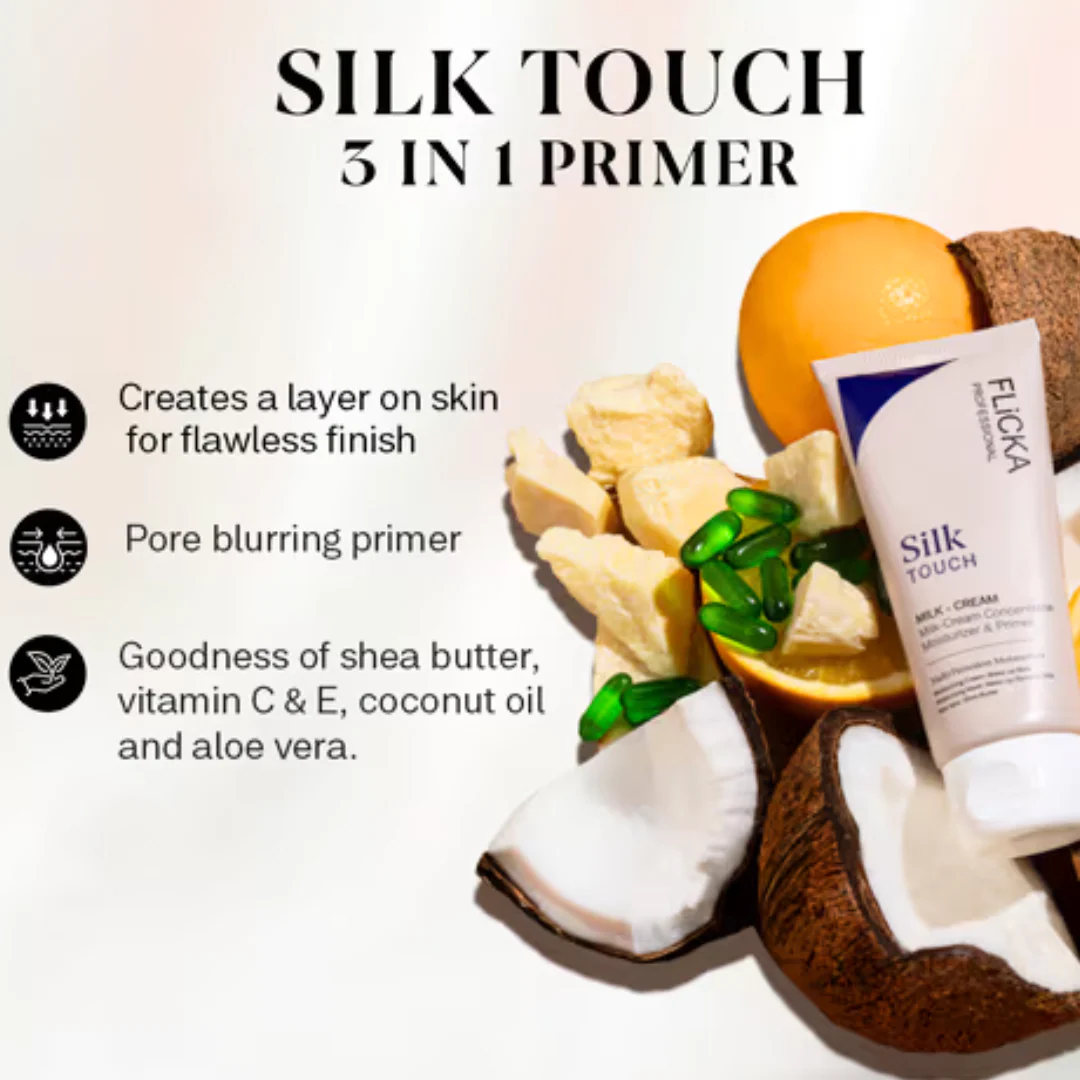 Flicka Flawless Base Duo | Silk Touch 3-in-1 Primer + The Base Story Foundation for Long-Lasting, Matte Perfection